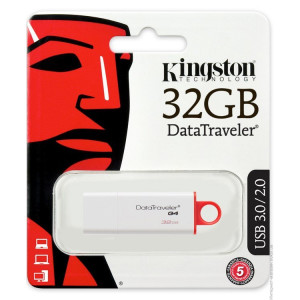 Flash-память Kingston DataTraveler G4 (DTIG4/32GB); 32Gb; USB 3.0; White&Red