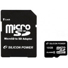 Карта памяти micro SDHC 16Gb Silicon Power; Class 6; with SD-adapter (SP016GBSTH006V10-SP)