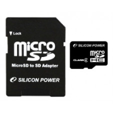 Карта памяти micro SDHC 32Gb Silicon Power; Class 4; with SD-adapter (SP032GBSTH004V10-SP)